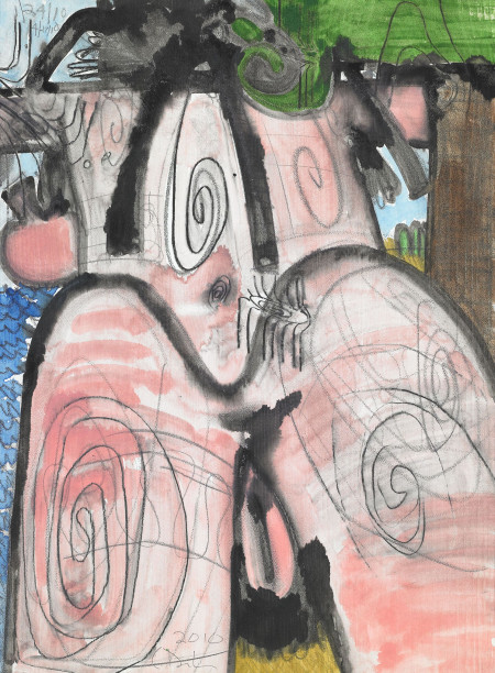 Untitled (1/24/10, 4/27/10), Monotype with watercolor and pencil on Lanaquarelle paper