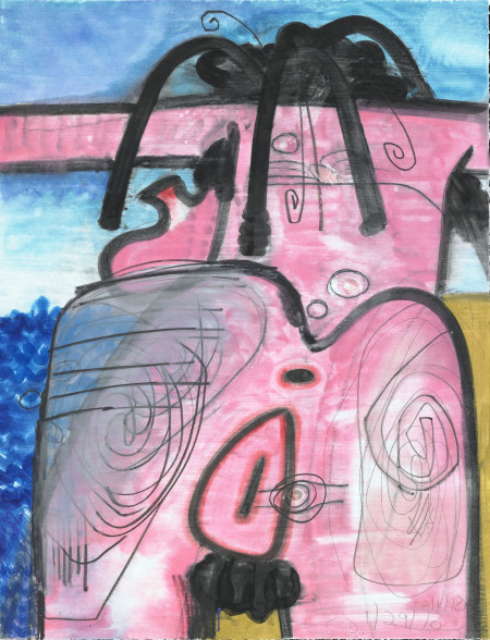 Untitled (1/29/10, 2/1/10), Monotype in watercolor and pencil with handpainting and colored pencil drawing on Lanaquarelle paper