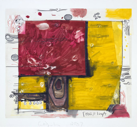 Untitled, (April 11, 2007), Monotype with collage, in watercolor and pencil on Lanaquarelle paper