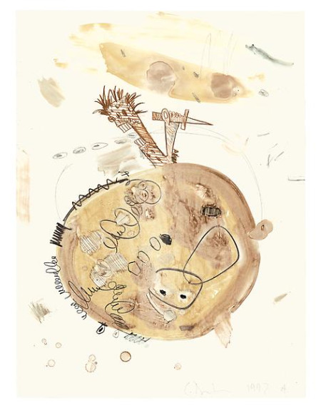 Untitled (Brown), Monotype in gouache and water-soluble colored pencil on Lana Gravure paper