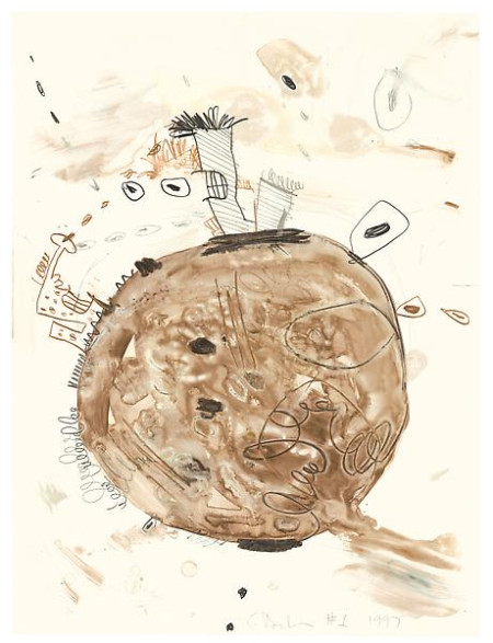 Untitled (Brown), Monotype in gouache and water-soluble colored pencil on Lana Gravure paper