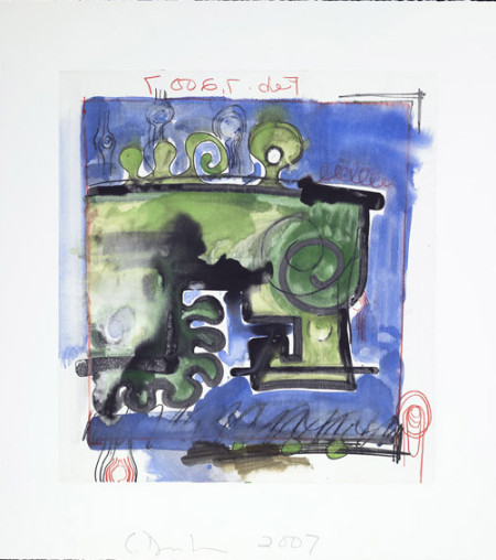 Untitled, (February 7, 2007), Monotype in watercolor and pencil on Lanaquarelle paper