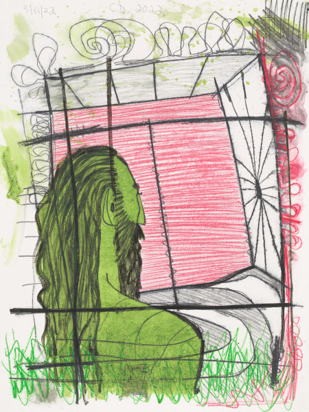 Untitled, Watercolor monotype, crayon, pencil on canvas