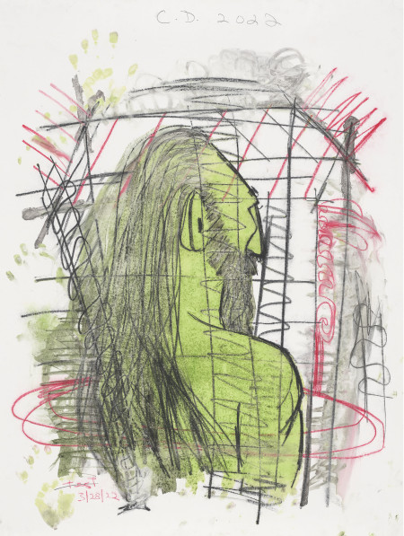 Untitled, Watercolor monotype, crayon, pencil on canvas