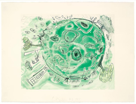 Untitled (Green), Monotype in gouache and water-soluble colored pencil on Lana Gravure paper