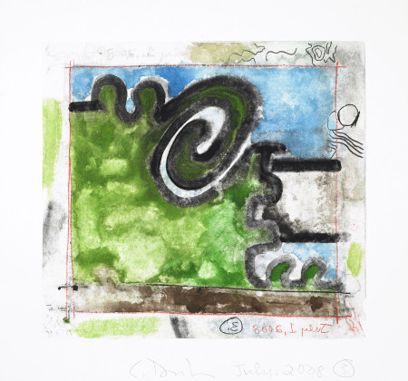 Untitled, (July 1, 2008) 3, Monotype in watercolor and pencil on Lanaquarelle paper