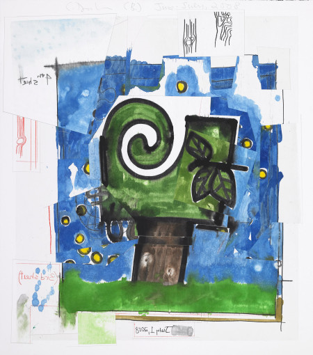 Untitled (June-July, 2008) B, Monotype in watercolor and pencil with collage on Lanaquarelle paper