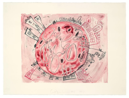 Untitled (Red), Monotype in gouache and water-soluble colored pencil on Lana Gravure paper